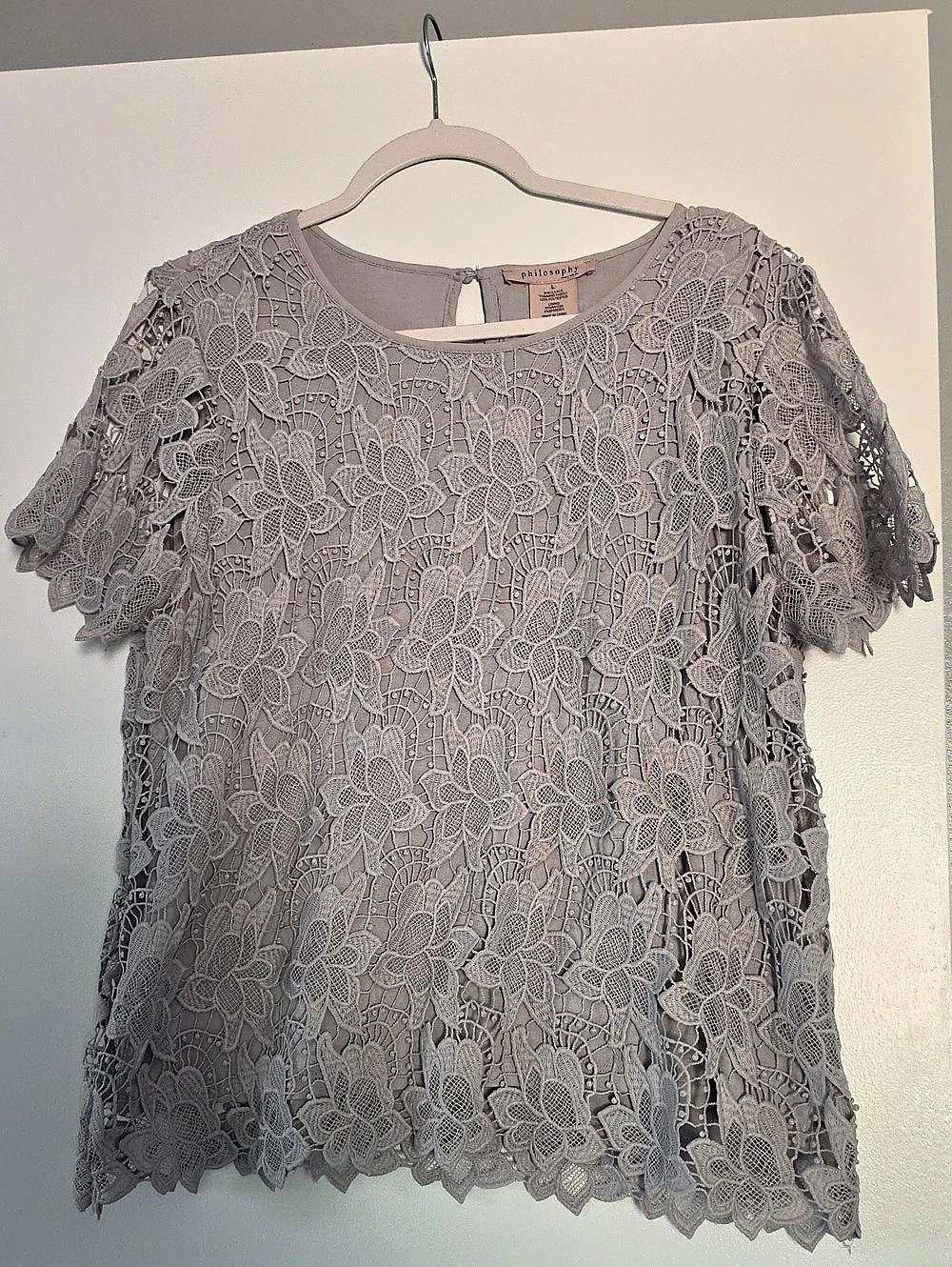 Philosophy Floral Lace Overlay Short Sleeve Blouse, Gray, Large